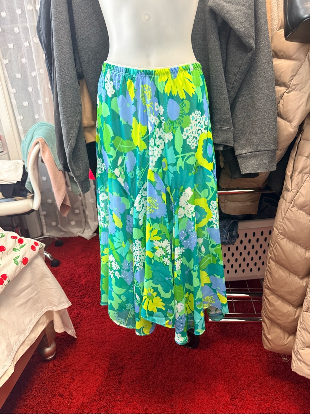 Y2K Bob Mackie Floral A-Line Midi Skirt - Green Multi